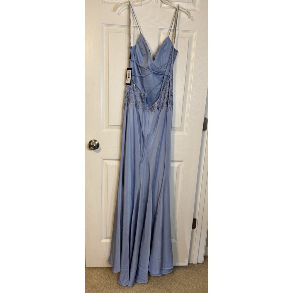 Faviana LT10641 Peri Blue Long Gown Formal Dress Lace Embroidered 6 NEW $478 - Picture 8 of 11